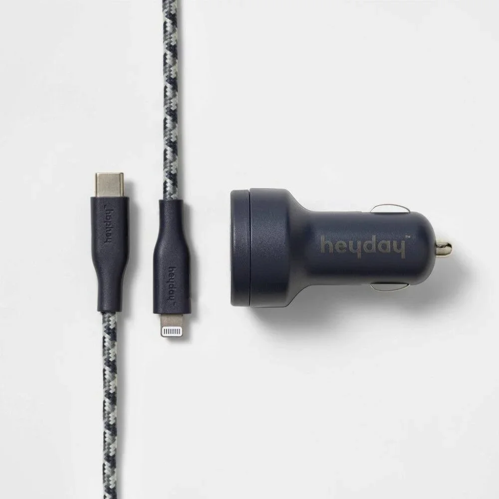 Heyday 6' Lightning to USB-C Power Delivery Car Charging Kit Dusk Blue